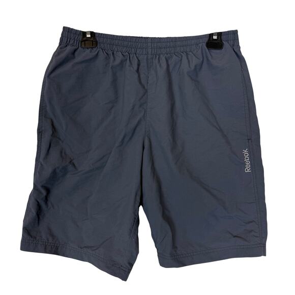 Reebok Athletic Shorts Mens Gray Wordmark Logo Quick Dry Training Running Yoga - Picture 1 of 10